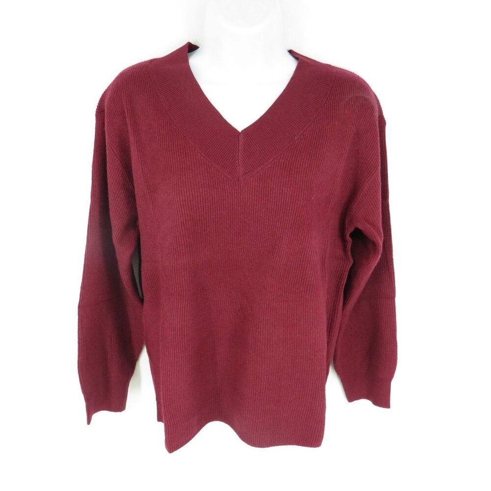 Nine West Women's Fig V-Neck Sweater XL Ribbed Knit Pullover Long Sleeve NWT $49